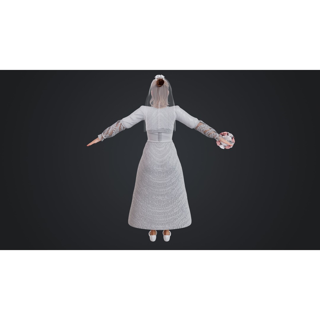 Bride 3D Model – Rigged Low-Poly Character for Animation, FBX, OBJ - View 7