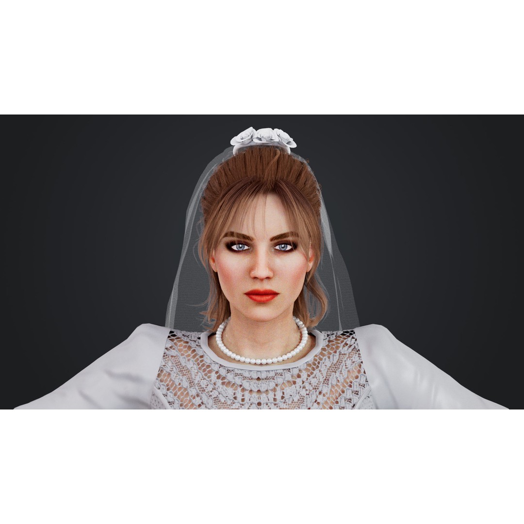 Bride 3D Model – Rigged Low-Poly Character for Animation, FBX, OBJ - View 8
