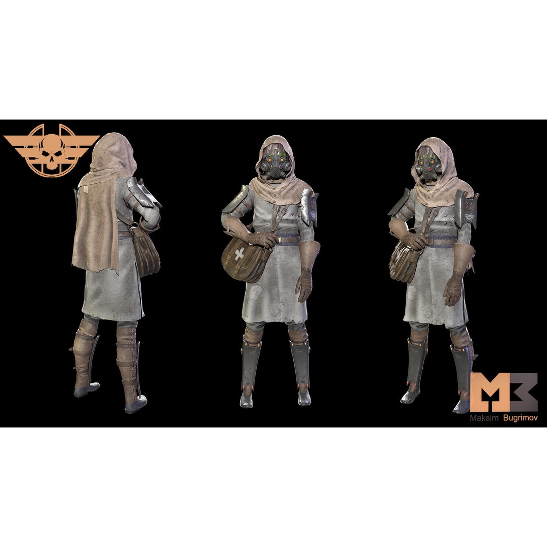 Medic Dystopia 3D Model – Low Poly Game Character, FBX, PBR Textures - View 4