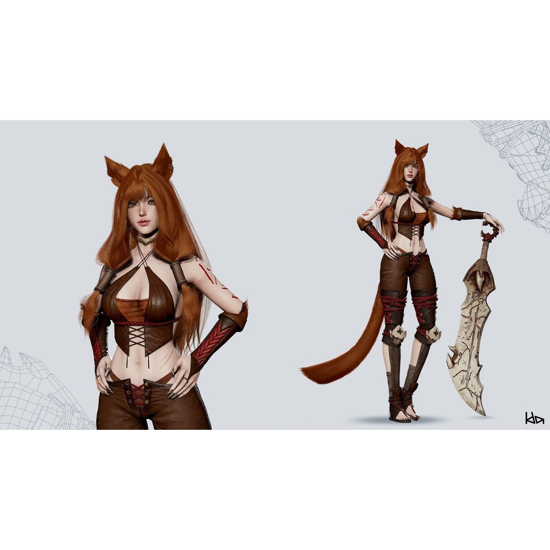 Feral Girl Roca 3D Model – Low Poly Game Ready Character, FBX & OBJ