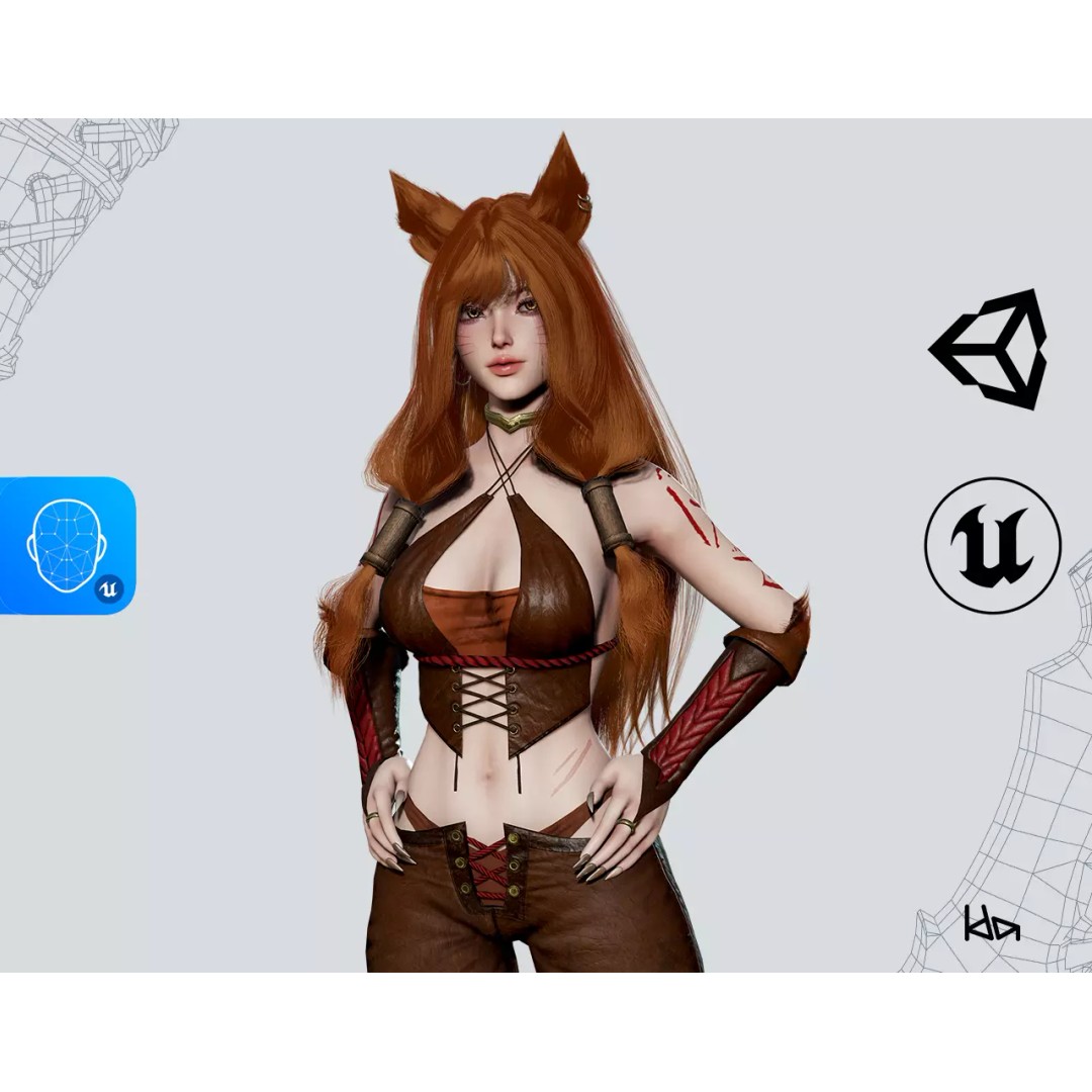 Feral Girl Roca 3D Model – Low Poly Game Ready Character, FBX & OBJ - View 2