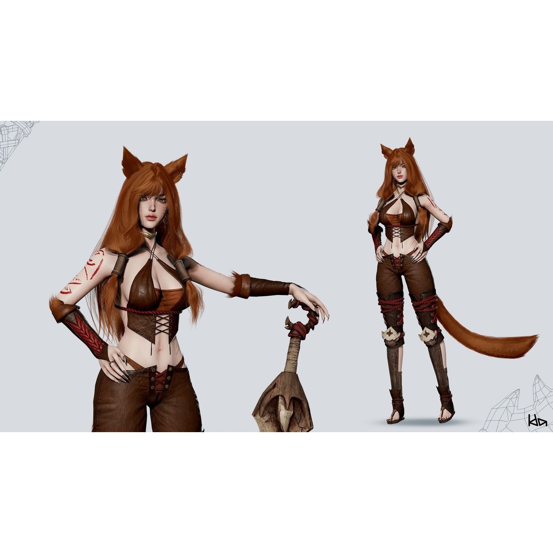 Feral Girl Roca 3D Model – Low Poly Game Ready Character, FBX & OBJ - View 24