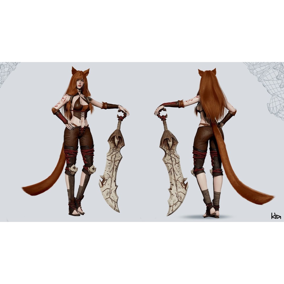 Feral Girl Roca 3D Model – Low Poly Game Ready Character, FBX & OBJ - View 6