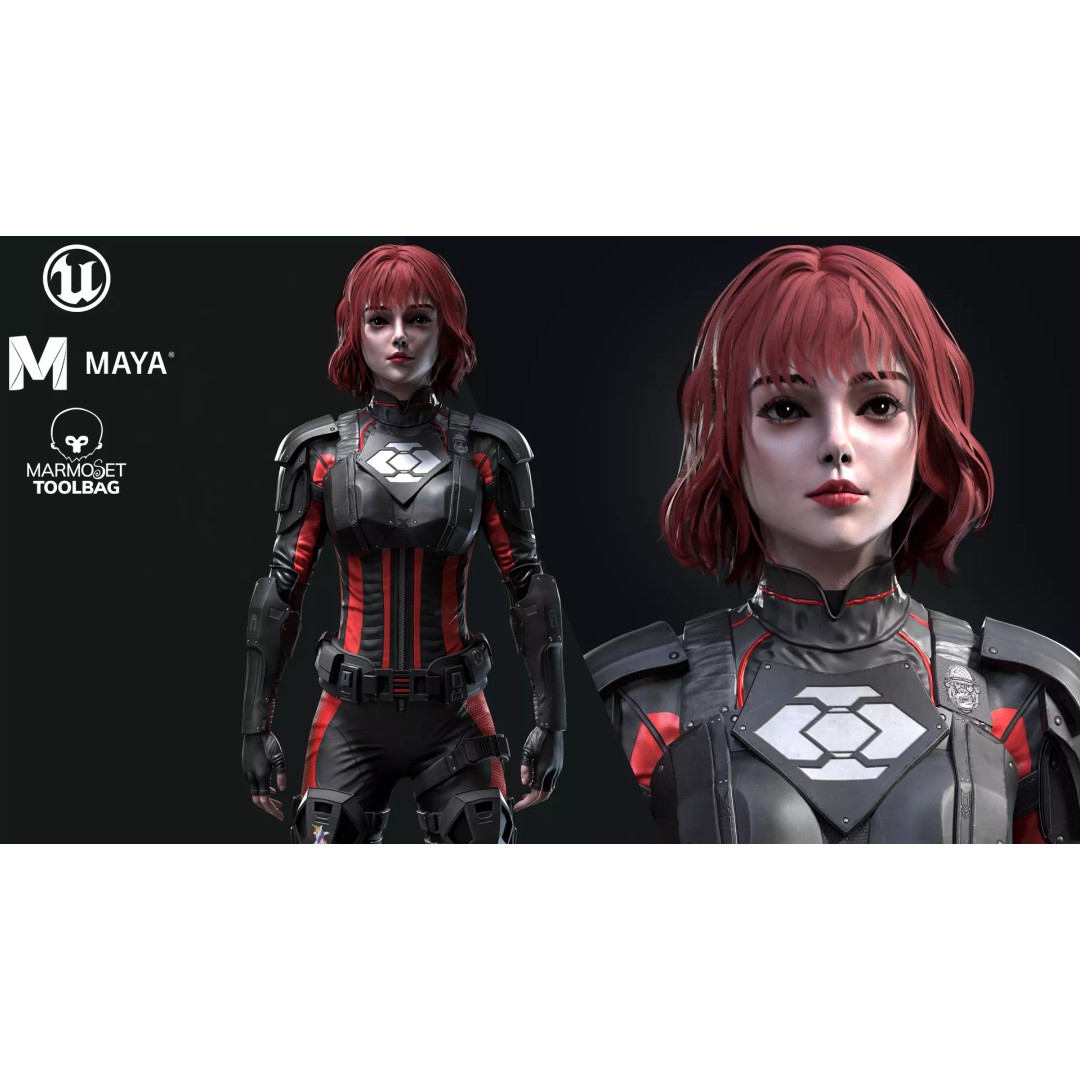 Sci-Fi Girl 2 3D Model – Low Poly Game-Ready Character, FBX - View 2