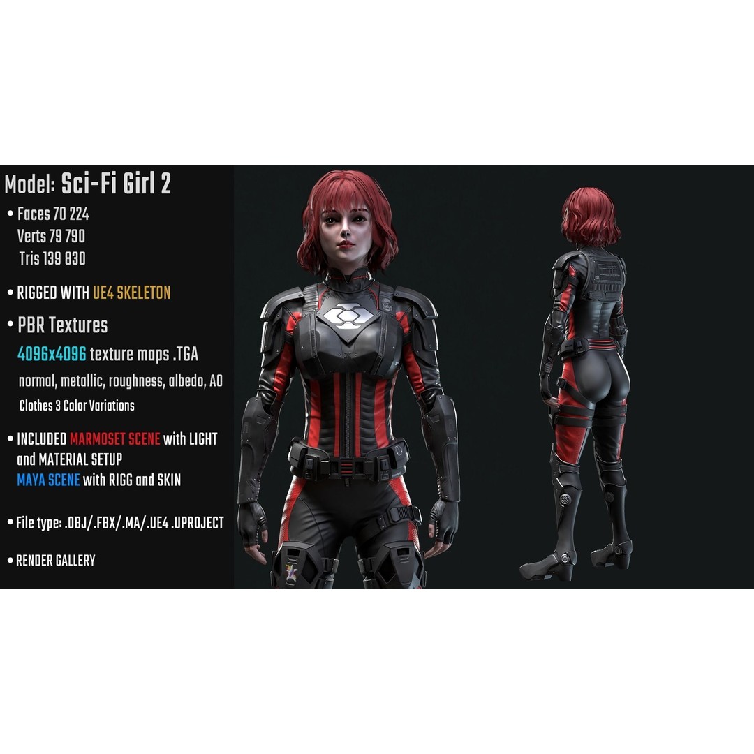 Sci-Fi Girl 2 3D Model – Low Poly Game-Ready Character, FBX - View 3