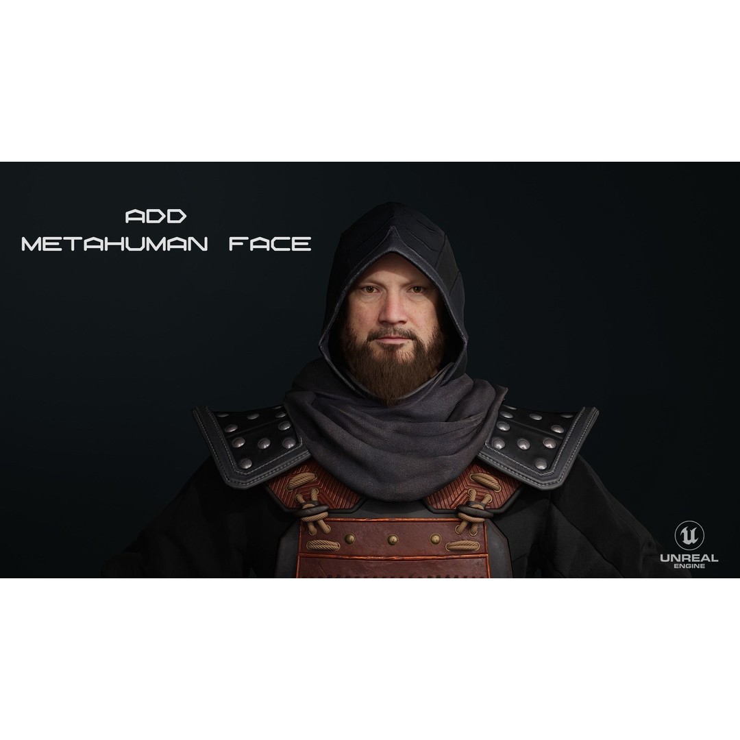 Ninja Samurai 3D Model – Low Poly Rigged Character, FBX, PBR - View 10