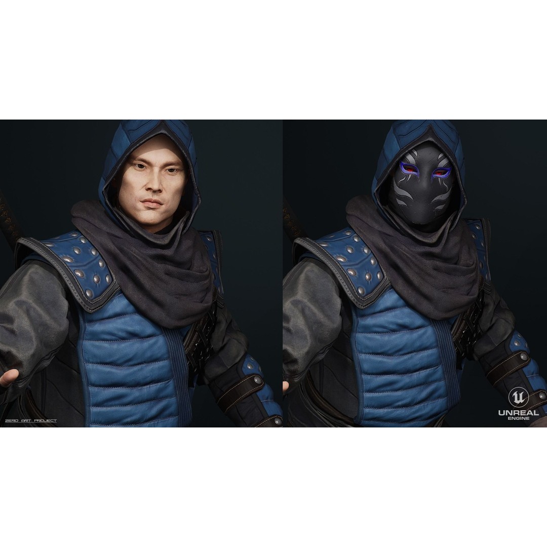 Ninja Samurai 3D Model – Low Poly Rigged Character, FBX, PBR - View 11