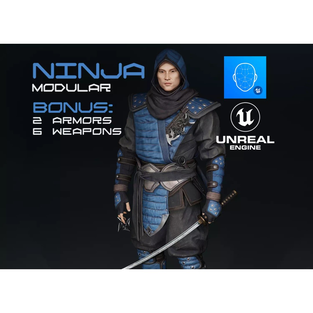 Ninja Samurai 3D Model – Low Poly Rigged Character, FBX, PBR - View 2