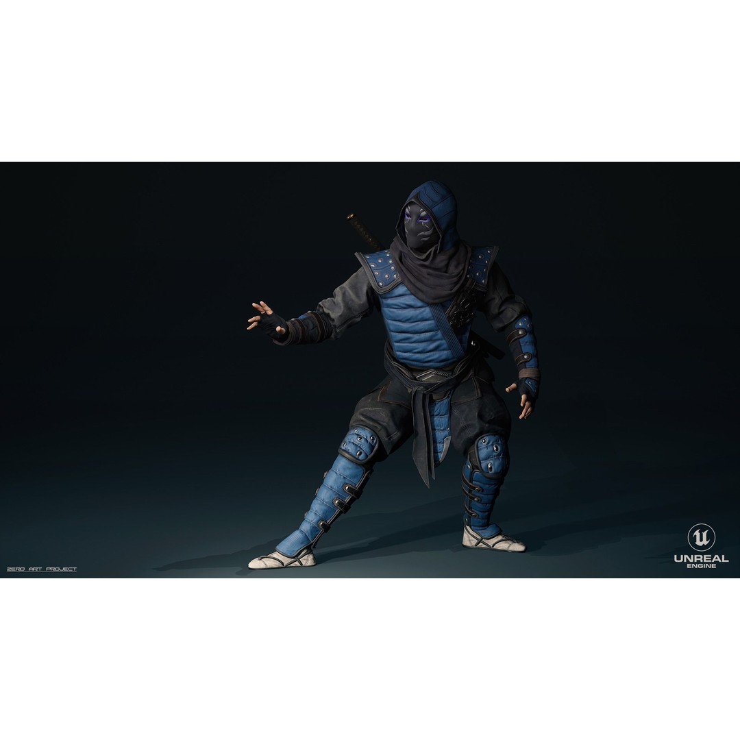 Ninja Samurai 3D Model – Low Poly Rigged Character, FBX, PBR - View 3