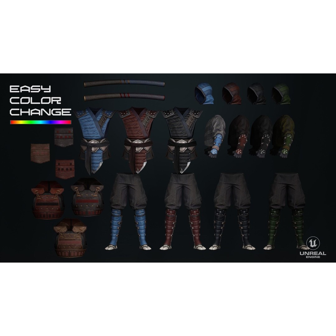 Ninja Samurai 3D Model – Low Poly Rigged Character, FBX, PBR - View 4