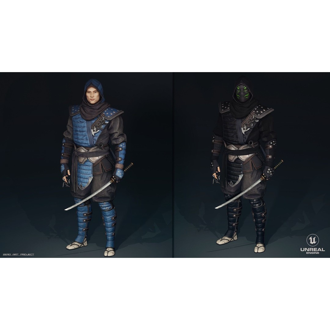 Ninja Samurai 3D Model – Low Poly Rigged Character, FBX, PBR - View 7