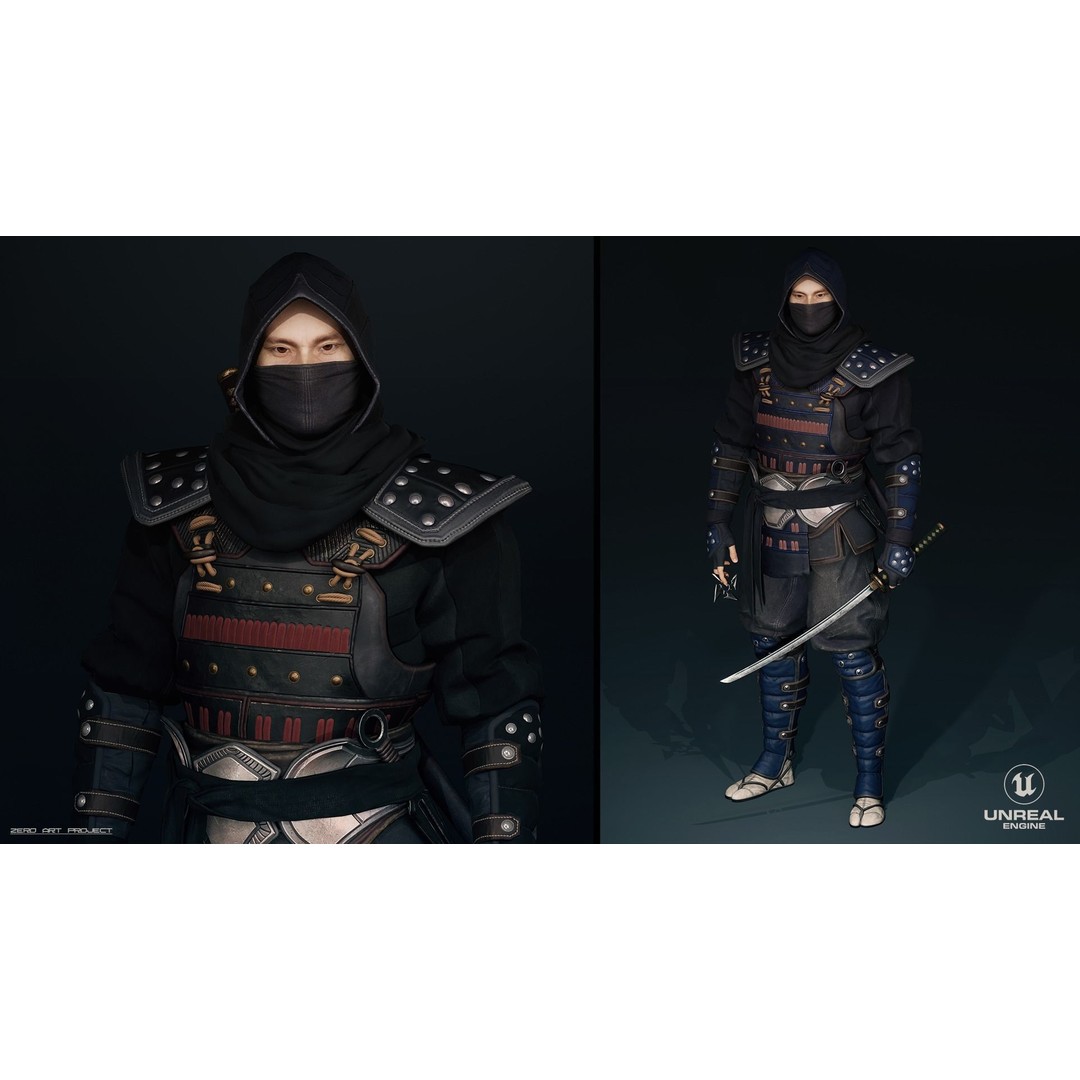 Ninja Samurai 3D Model – Low Poly Rigged Character, FBX, PBR - View 8