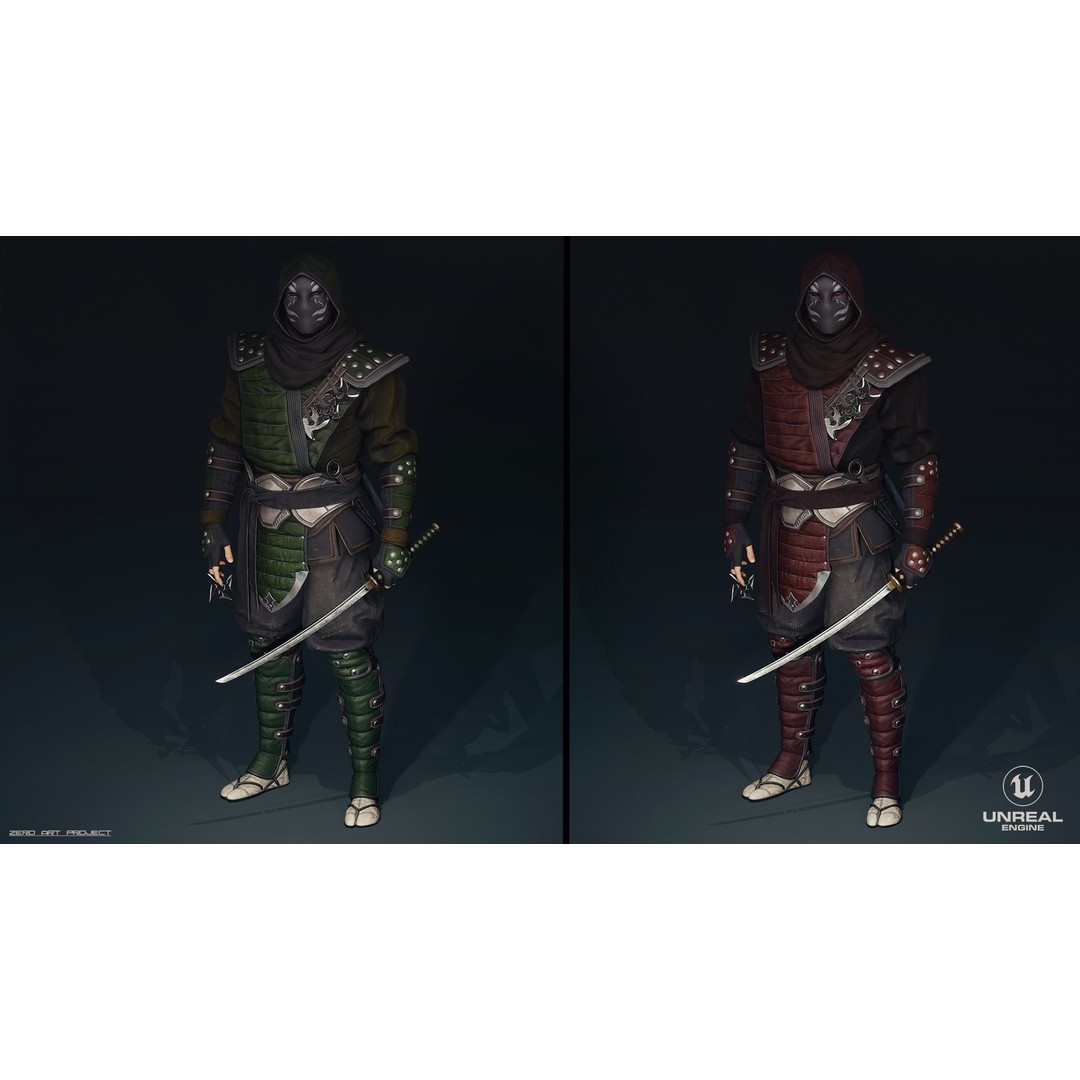 Ninja Samurai 3D Model – Low Poly Rigged Character, FBX, PBR - View 9