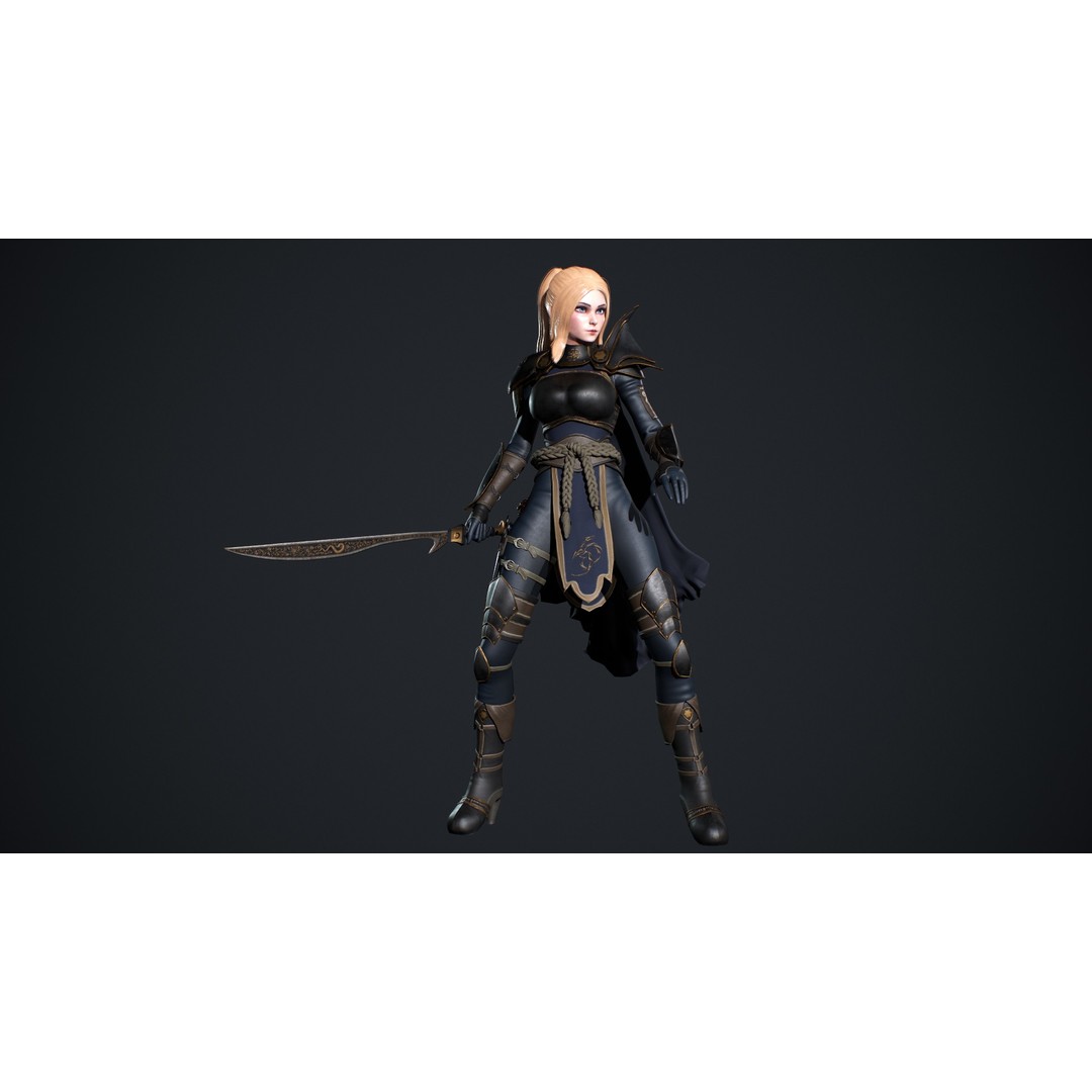 Fantasy Girl 3D Model – Low Poly Rigged Character for Games - View 12