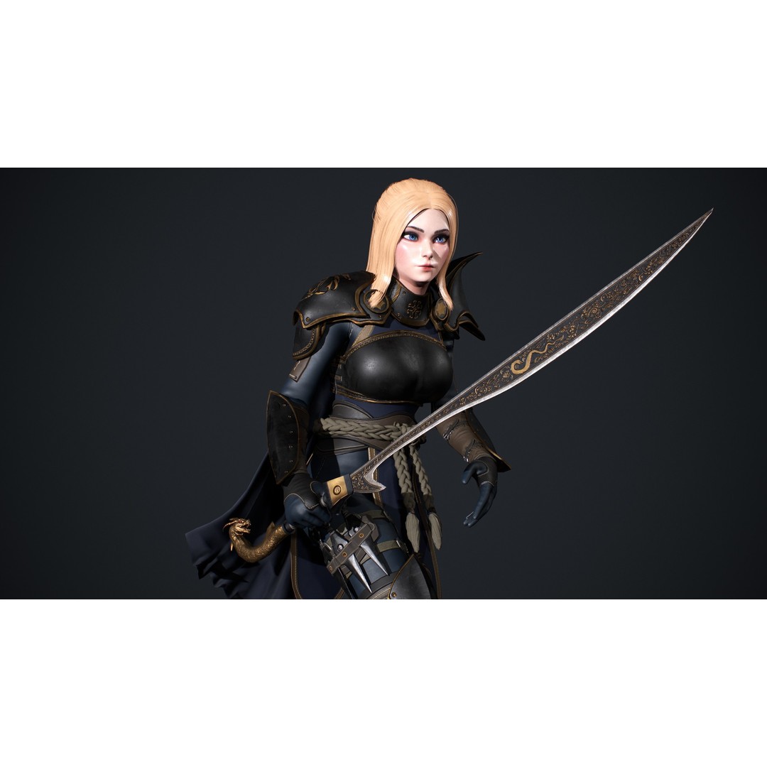 Fantasy Girl 3D Model – Low Poly Rigged Character for Games - View 14