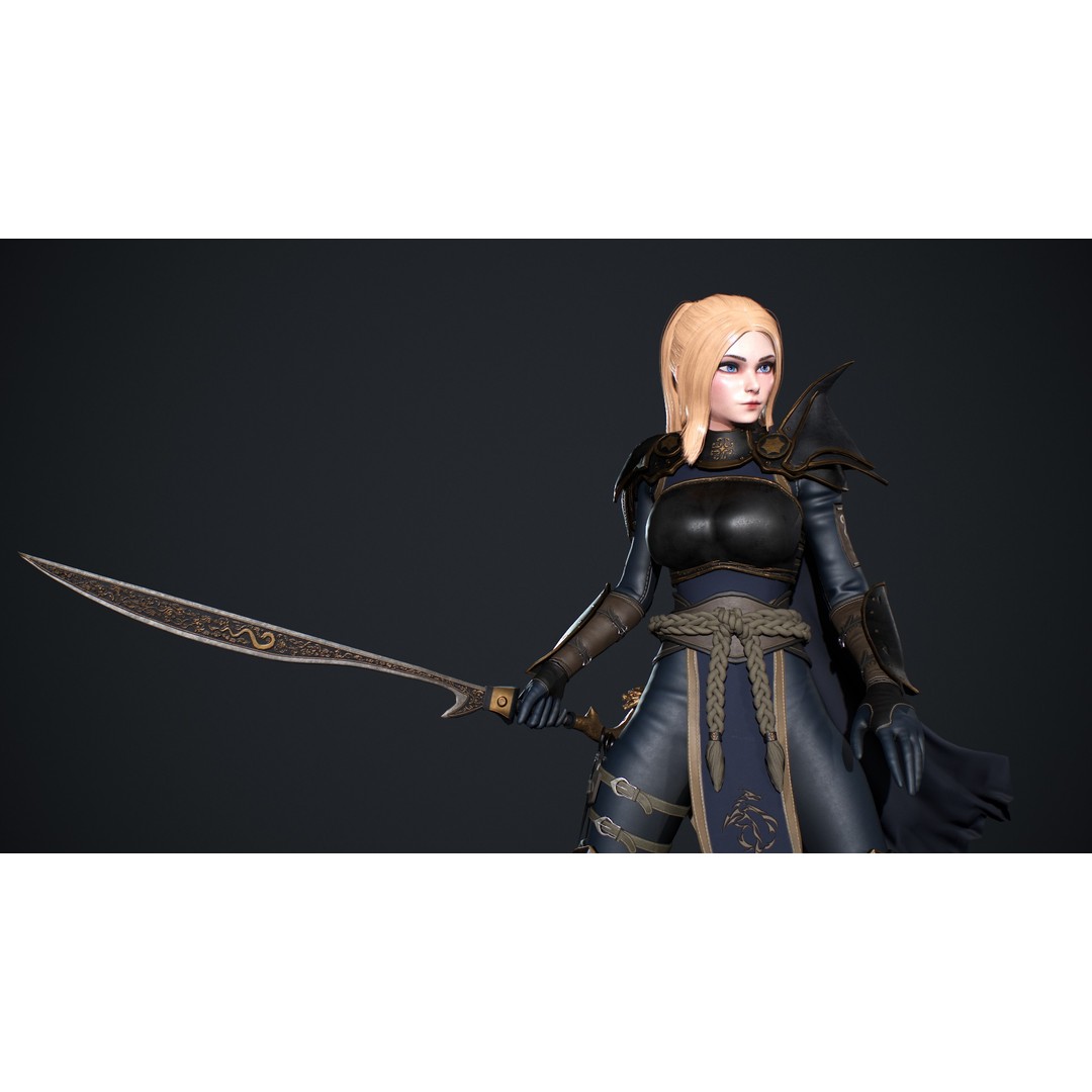 Fantasy Girl 3D Model – Low Poly Rigged Character for Games - View 15