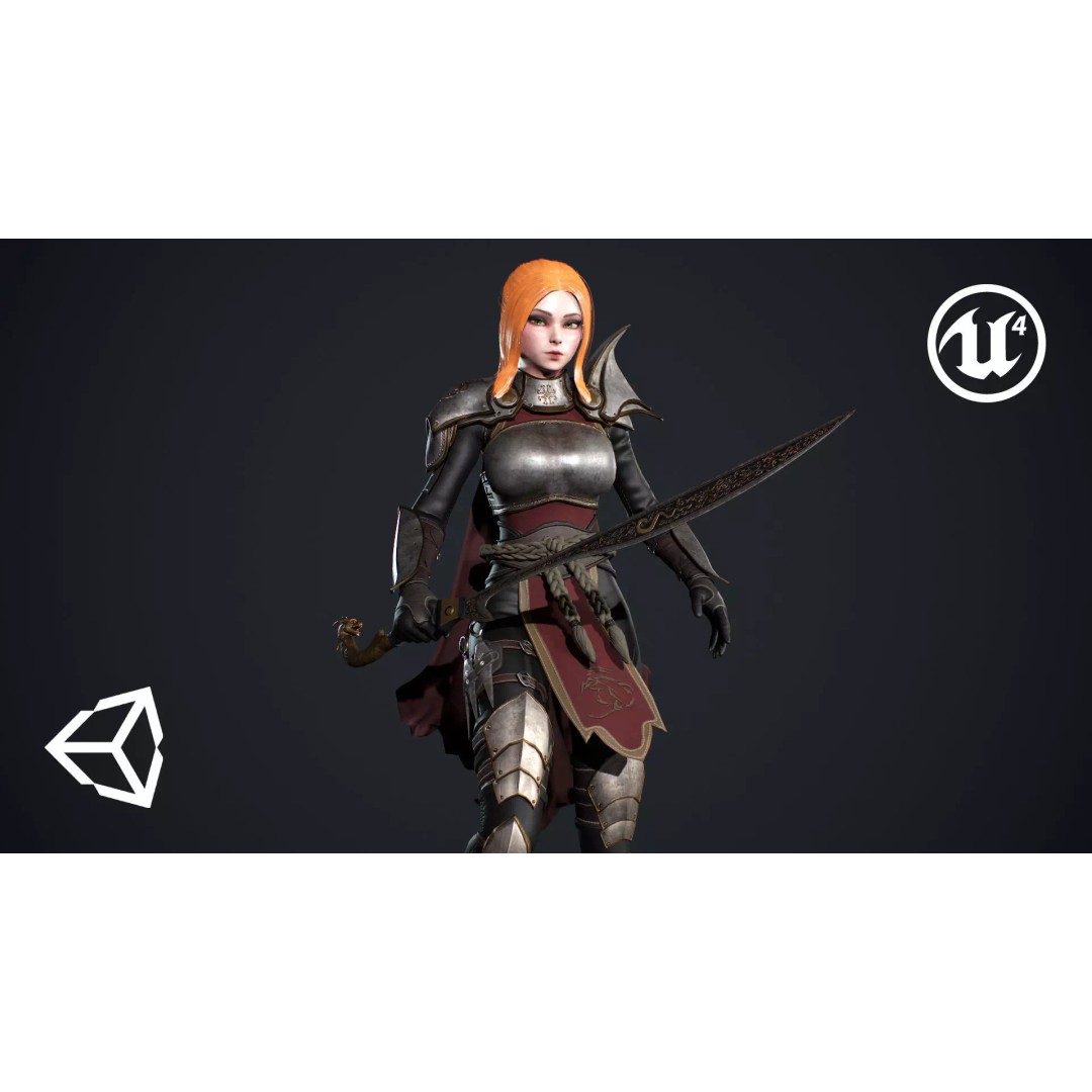 Fantasy Girl 3D Model – Low Poly Rigged Character for Games - View 2
