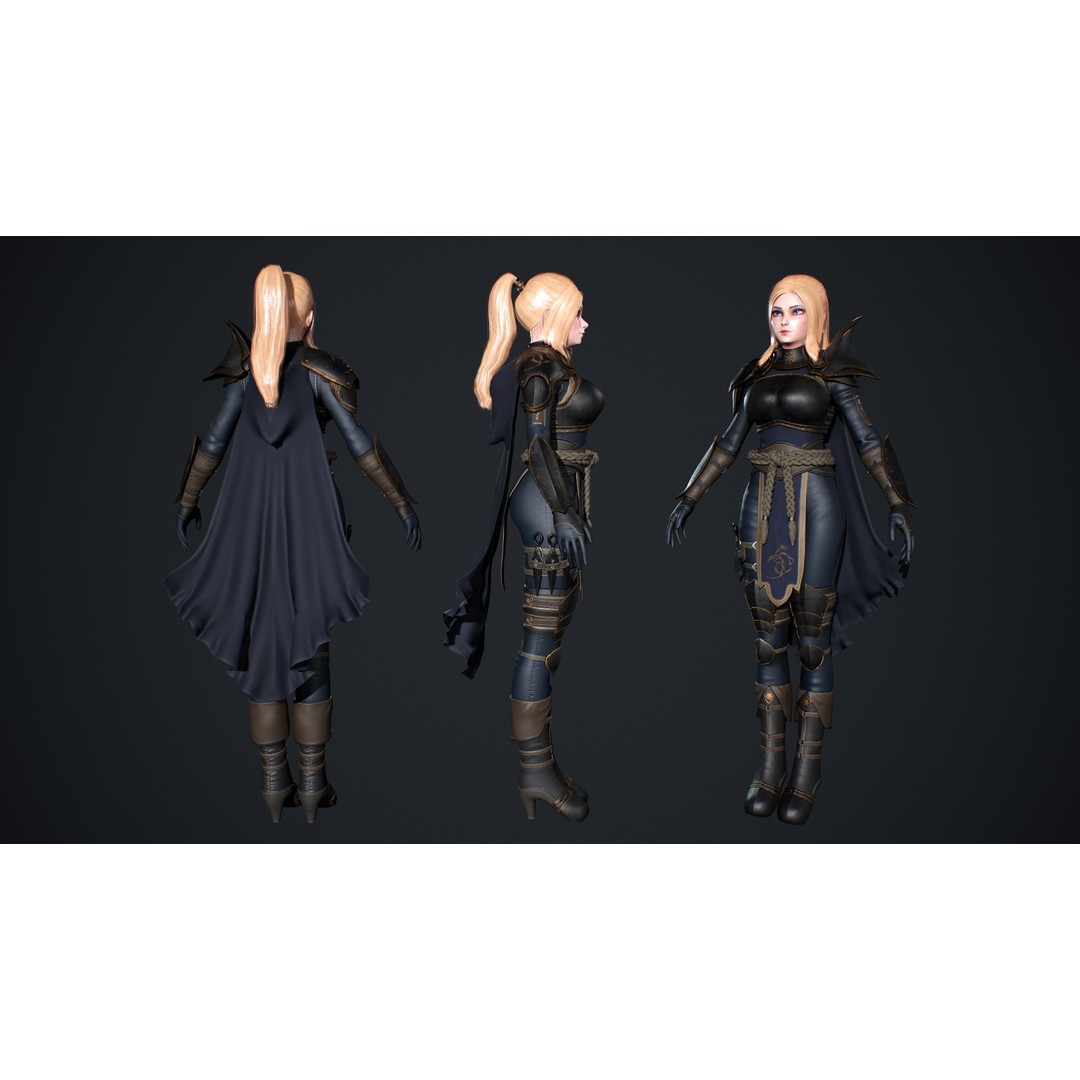 Fantasy Girl 3D Model – Low Poly Rigged Character for Games - View 5