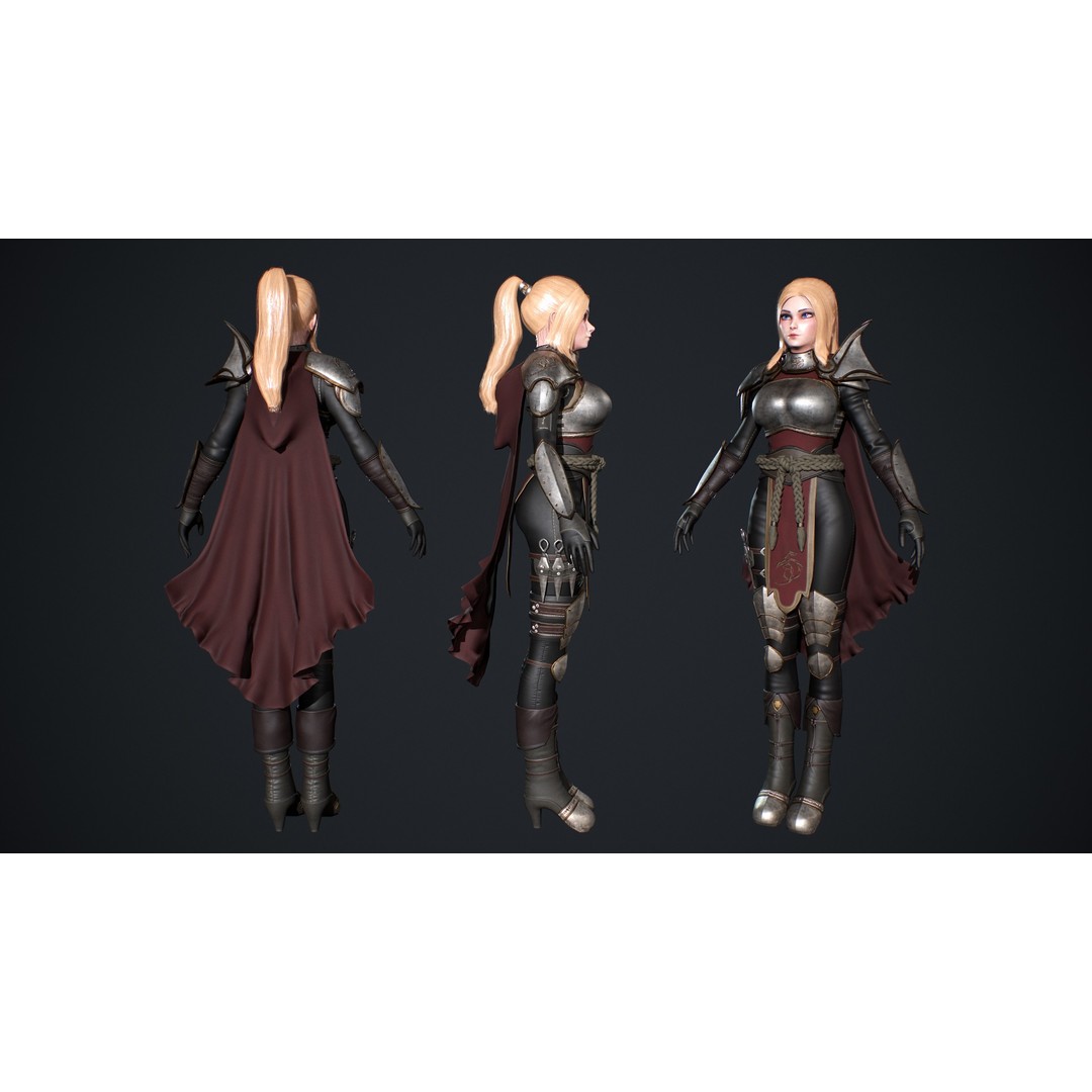 Fantasy Girl 3D Model – Low Poly Rigged Character for Games - View 6