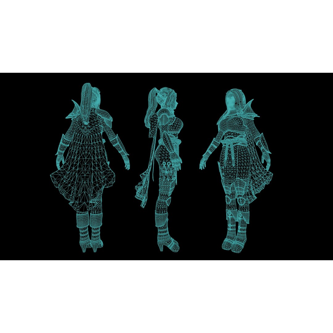 Fantasy Girl 3D Model – Low Poly Rigged Character for Games - View 7