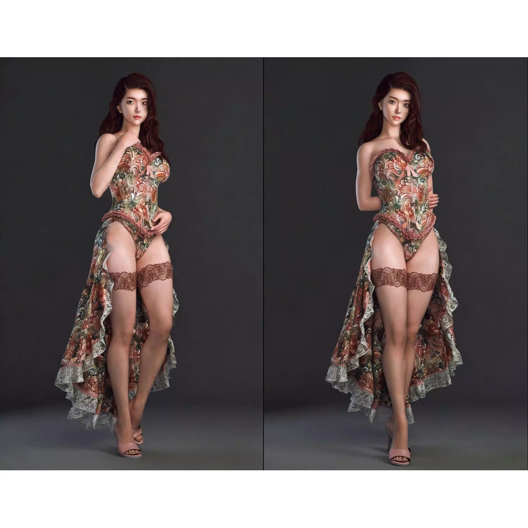 Female Character 3D Model – Photorealistic Design with Elegant Outfit - View 2