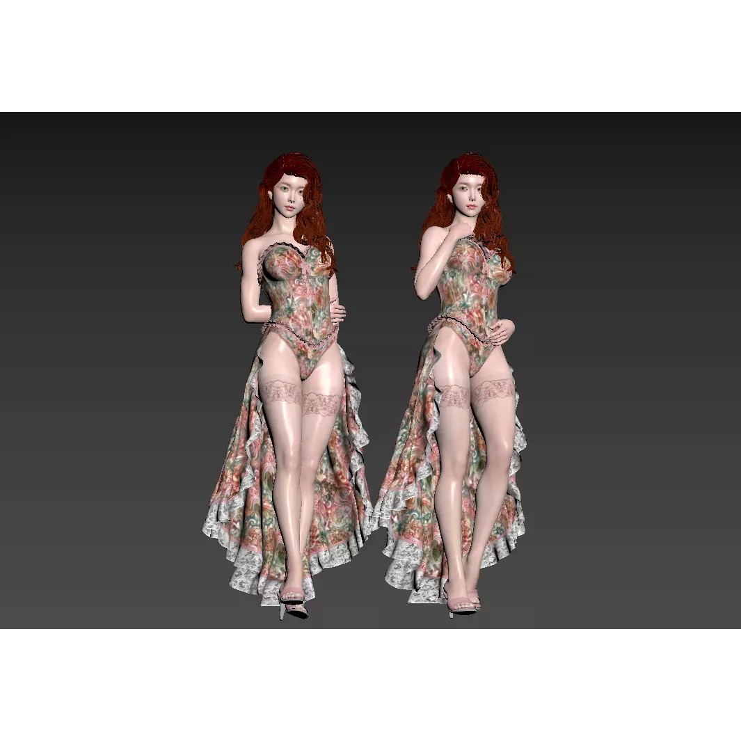 Female Character 3D Model – Photorealistic Design with Elegant Outfit - View 3
