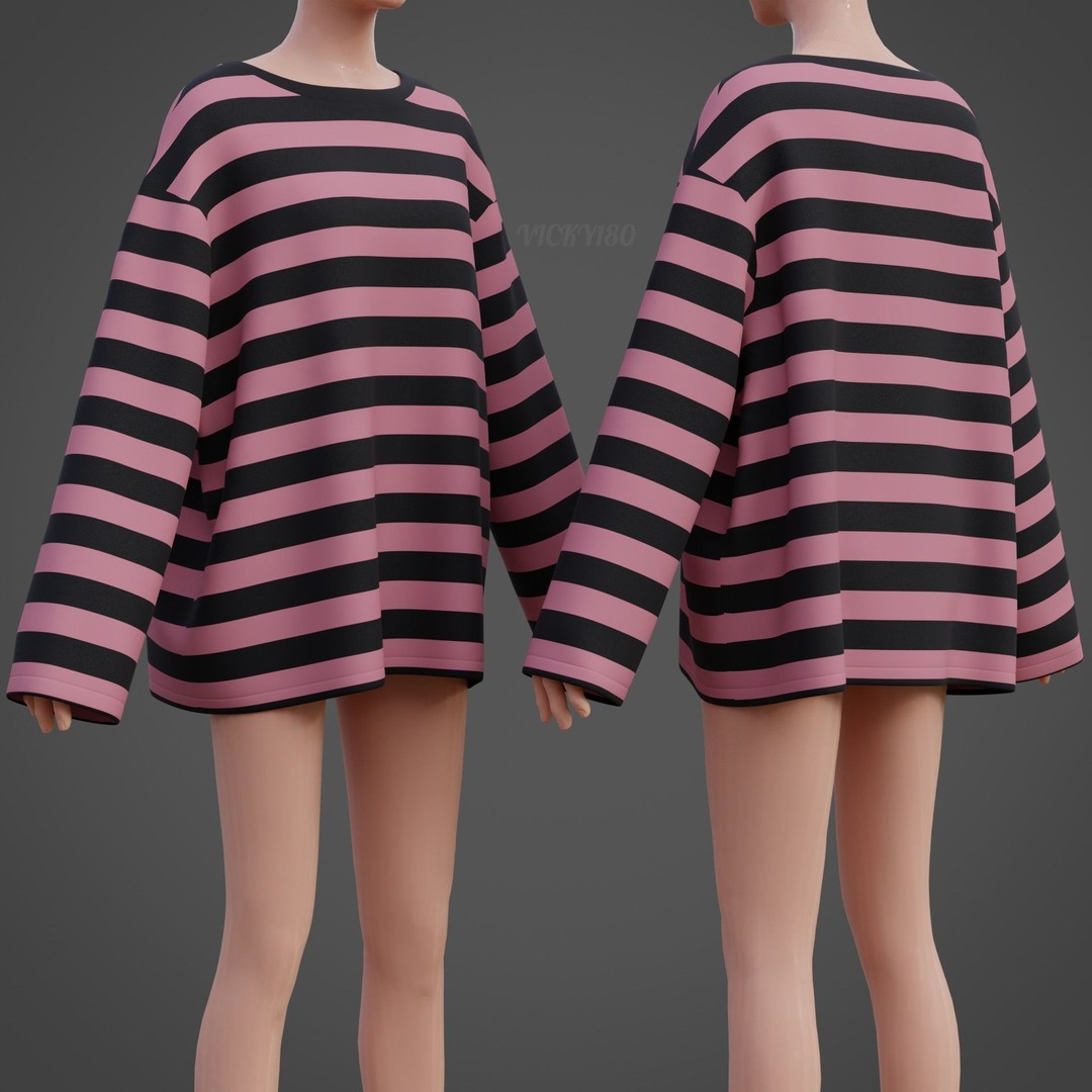 Goth Shirt 3D Model – Low Poly Grunge Y2K Fashion, FBX, OBJ - View 10