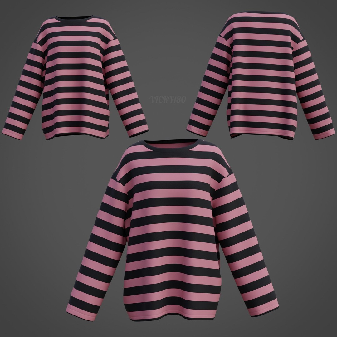 Goth Shirt 3D Model – Low Poly Grunge Y2K Fashion, FBX, OBJ - View 11