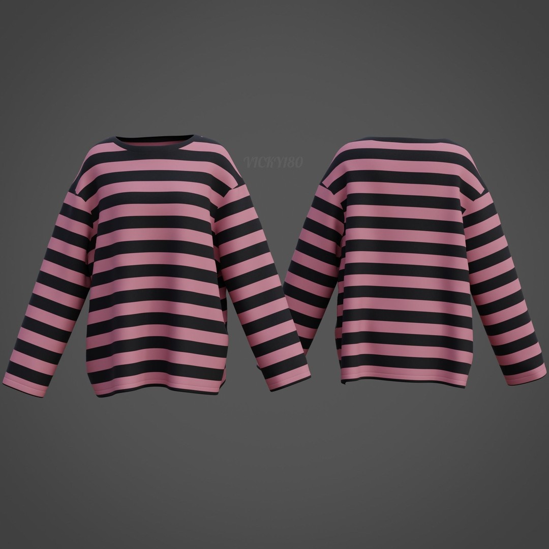 Goth Shirt 3D Model – Low Poly Grunge Y2K Fashion, FBX, OBJ - View 14