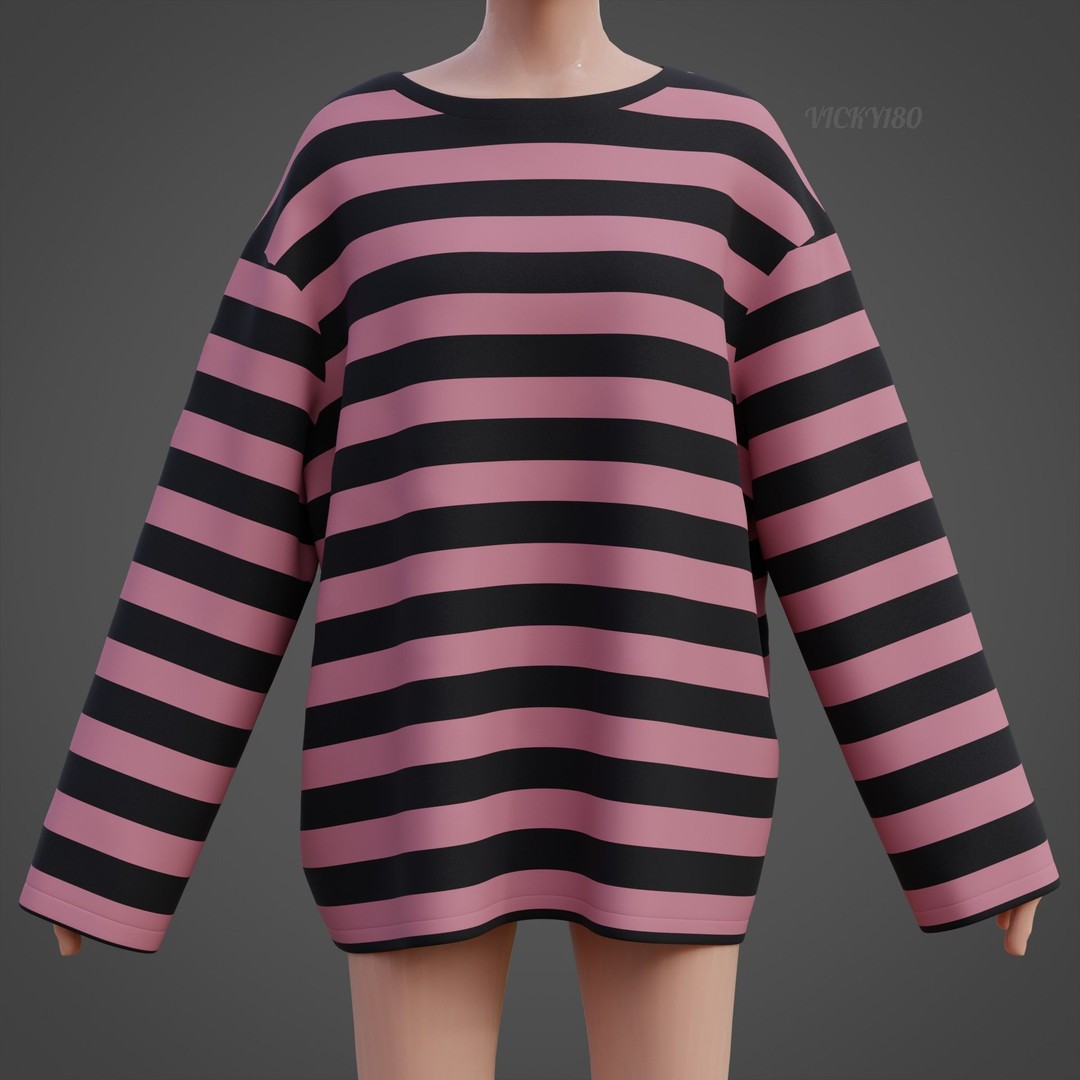 Goth Shirt 3D Model – Low Poly Grunge Y2K Fashion, FBX, OBJ - View 15
