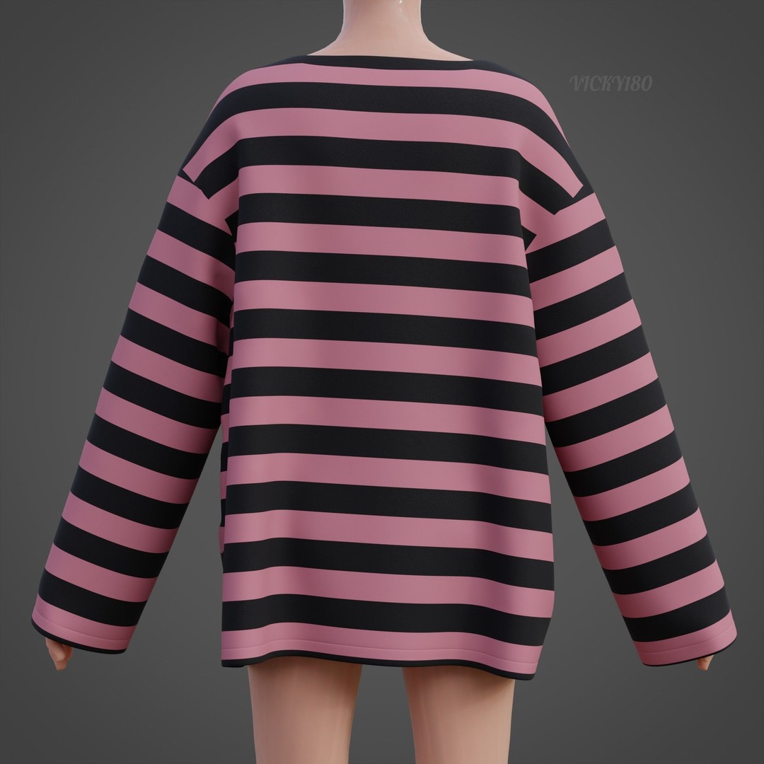 Goth Shirt 3D Model – Low Poly Grunge Y2K Fashion, FBX, OBJ - View 16