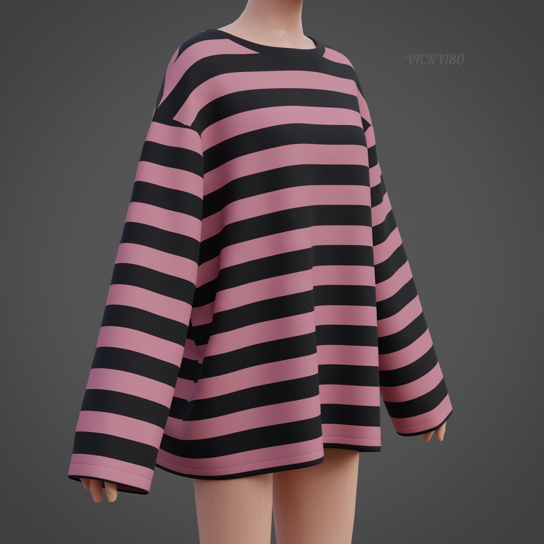 Goth Shirt 3D Model – Low Poly Grunge Y2K Fashion, FBX, OBJ - View 17