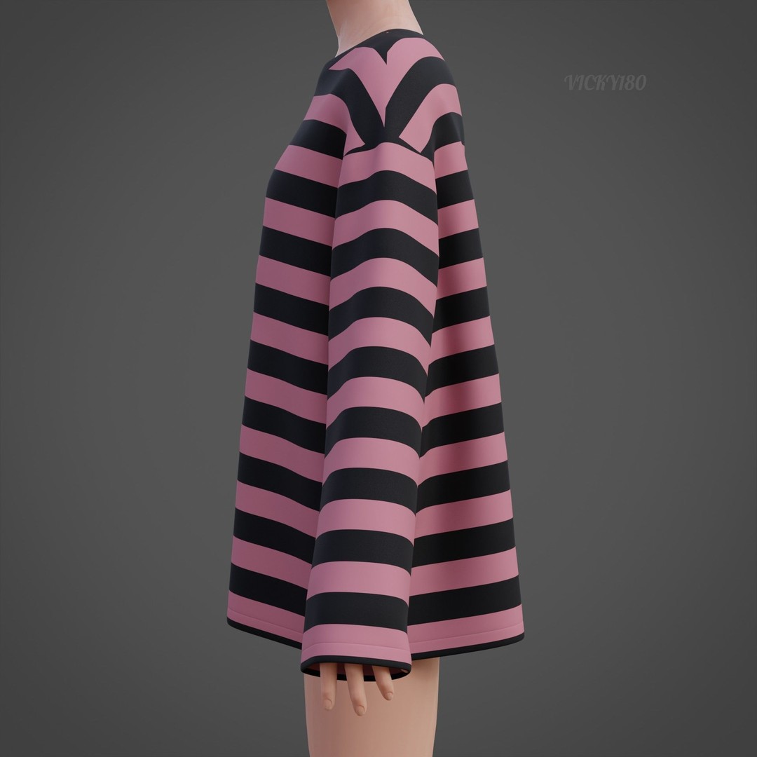 Goth Shirt 3D Model – Low Poly Grunge Y2K Fashion, FBX, OBJ - View 18