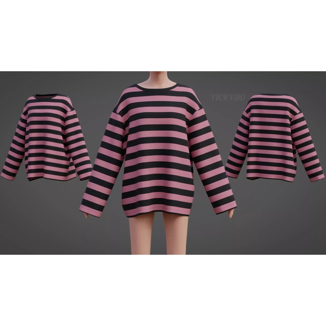 Goth Shirt 3D Model – Low Poly Grunge Y2K Fashion, FBX, OBJ - View 2