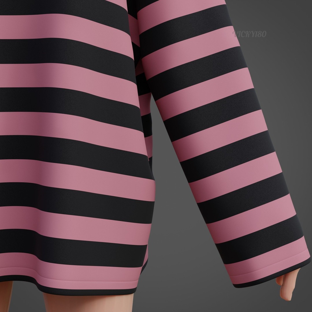 Goth Shirt 3D Model – Low Poly Grunge Y2K Fashion, FBX, OBJ - View 20