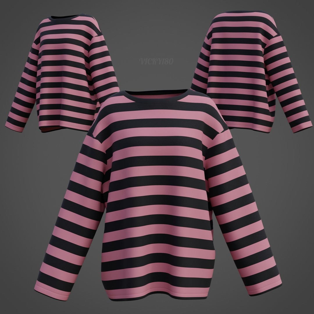Goth Shirt 3D Model – Low Poly Grunge Y2K Fashion, FBX, OBJ - View 23