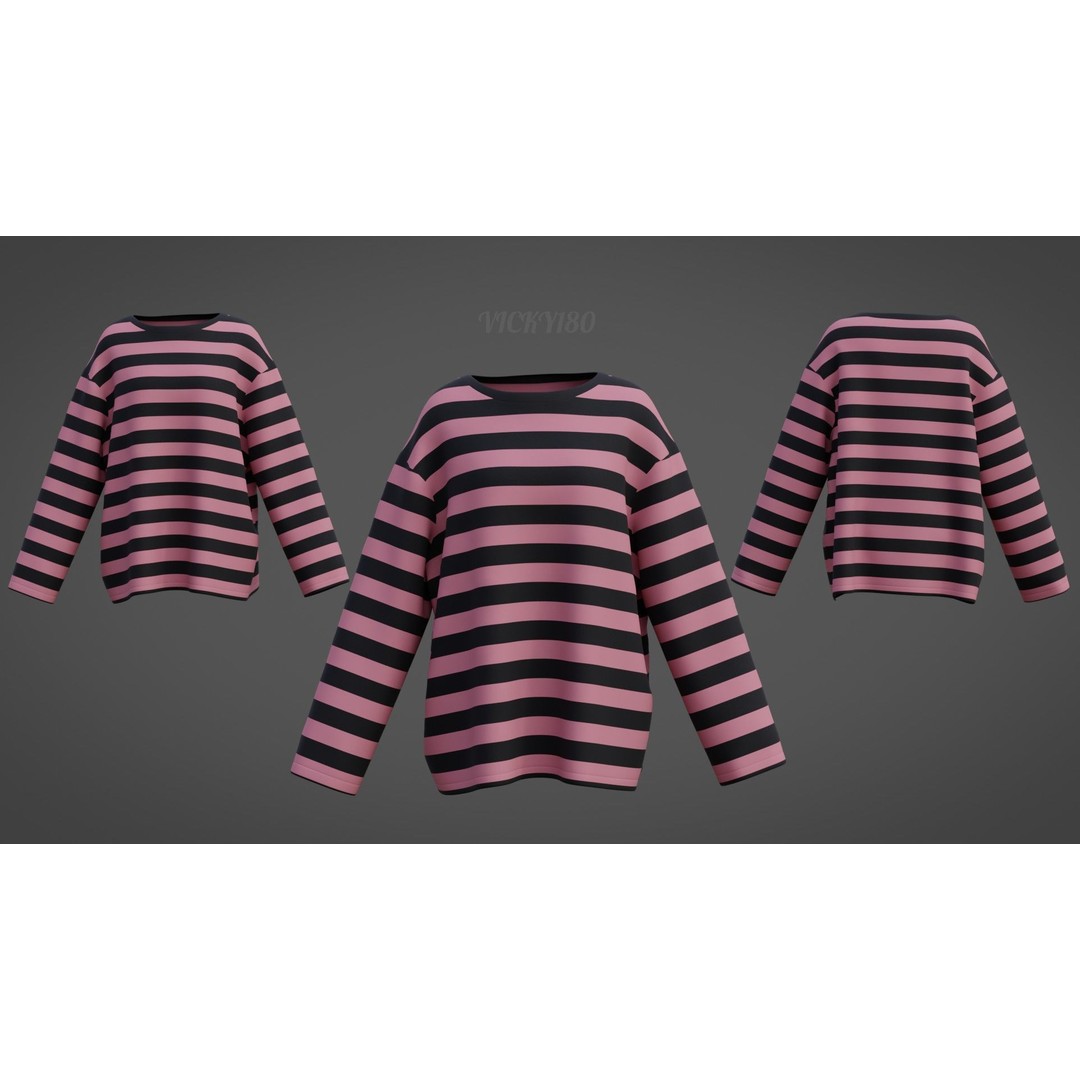 Goth Shirt 3D Model – Low Poly Grunge Y2K Fashion, FBX, OBJ - View 3