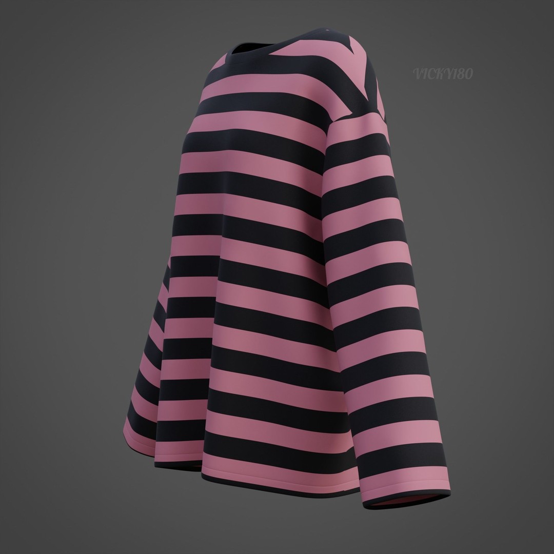 Goth Shirt 3D Model – Low Poly Grunge Y2K Fashion, FBX, OBJ - View 30