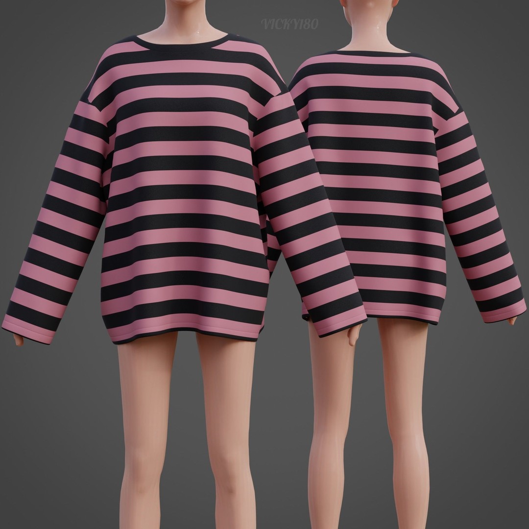 Goth Shirt 3D Model – Low Poly Grunge Y2K Fashion, FBX, OBJ - View 32