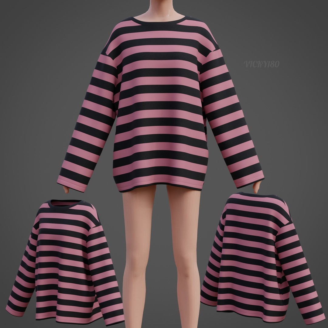Goth Shirt 3D Model – Low Poly Grunge Y2K Fashion, FBX, OBJ - View 36