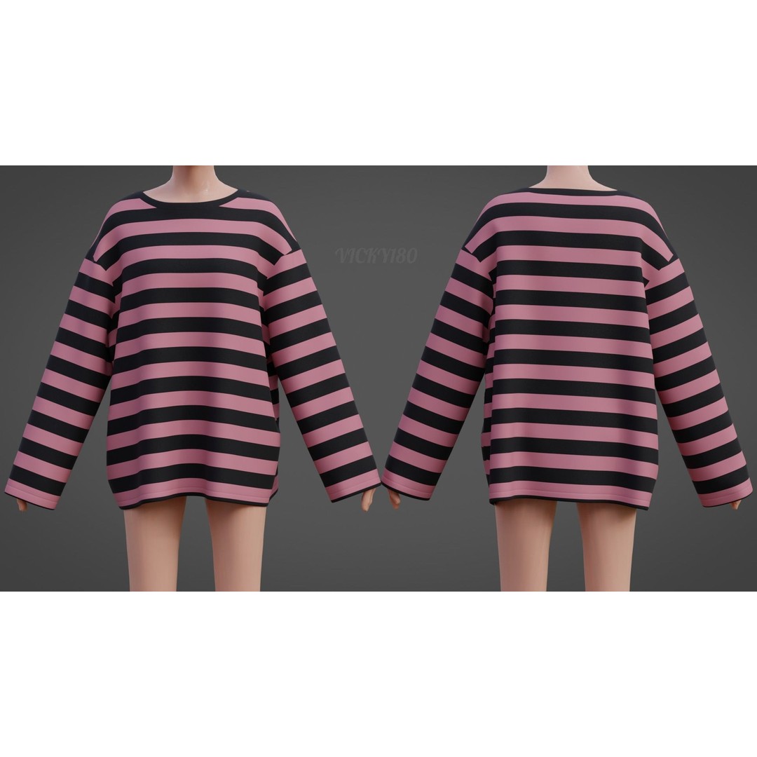 Goth Shirt 3D Model – Low Poly Grunge Y2K Fashion, FBX, OBJ - View 5
