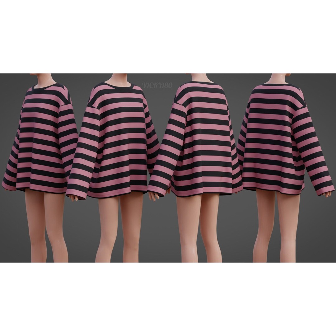 Goth Shirt 3D Model – Low Poly Grunge Y2K Fashion, FBX, OBJ - View 6