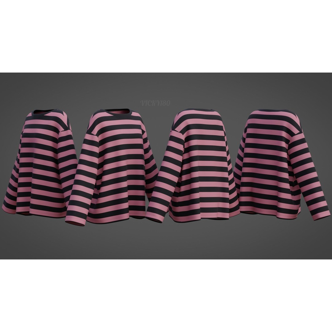 Goth Shirt 3D Model – Low Poly Grunge Y2K Fashion, FBX, OBJ - View 7