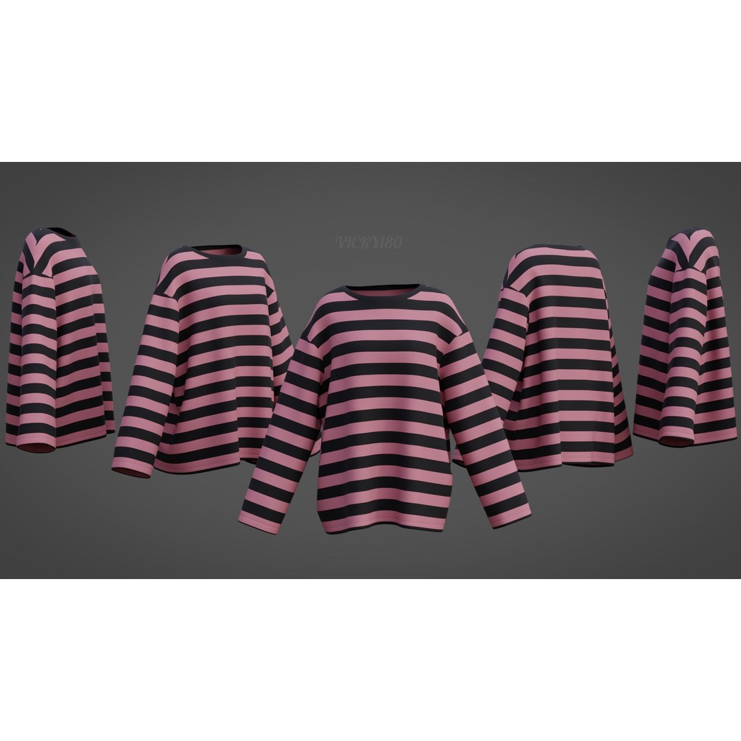 Goth Shirt 3D Model – Low Poly Grunge Y2K Fashion, FBX, OBJ - View 8