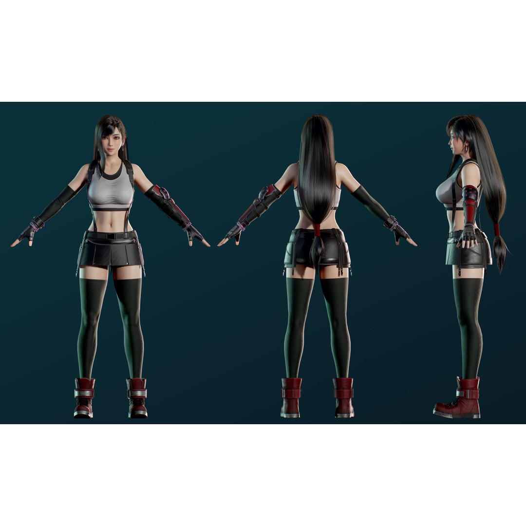 Tifa Lockhart 3D Model – Low Poly Game Ready Character, FBX & Blender - View 13