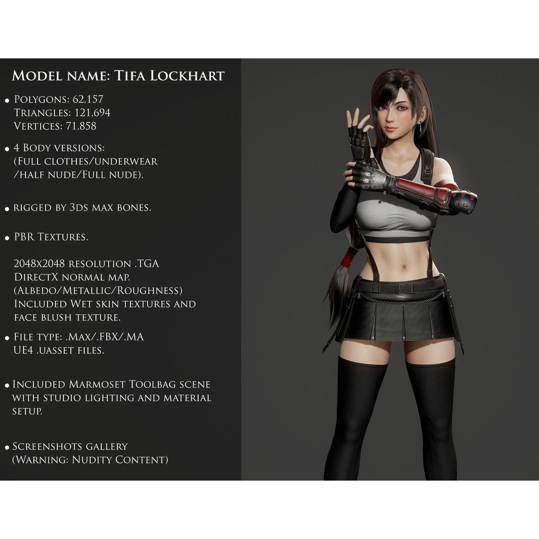 Tifa Lockhart 3D Model – Low Poly Game Ready Character, FBX & Blender - View 3