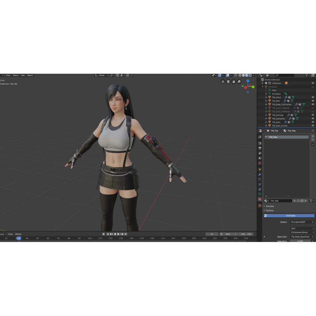 Tifa Lockhart 3D Model – Low Poly Game Ready Character, FBX & Blender - View 5