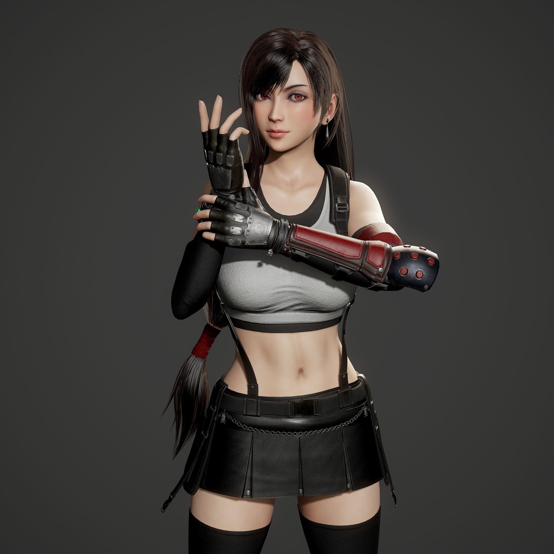 Tifa Lockhart 3D Model – Low Poly Game Ready Character, FBX & Blender - View 8