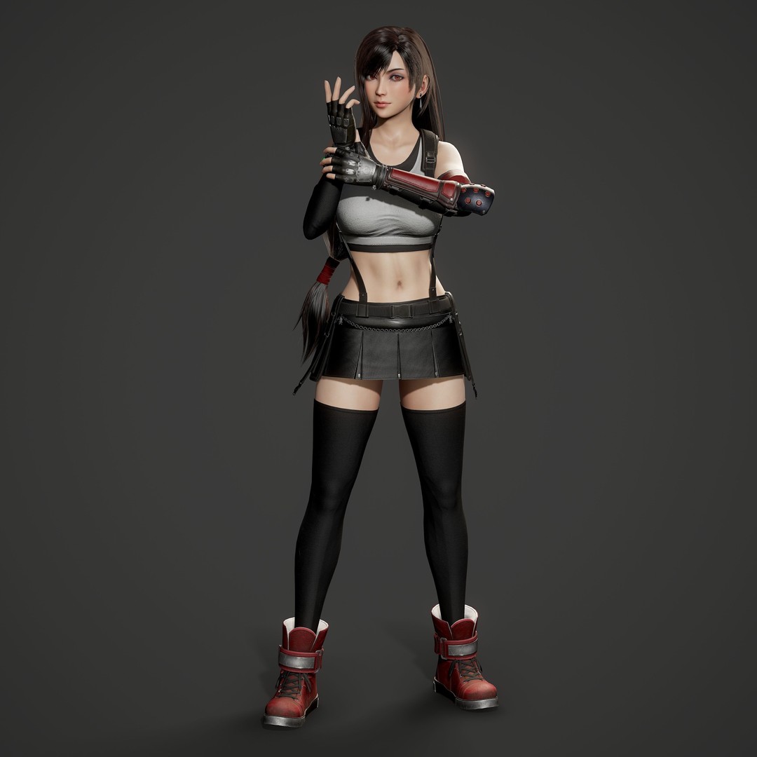 Tifa Lockhart 3D Model – Low Poly Game Ready Character, FBX & Blender - View 9
