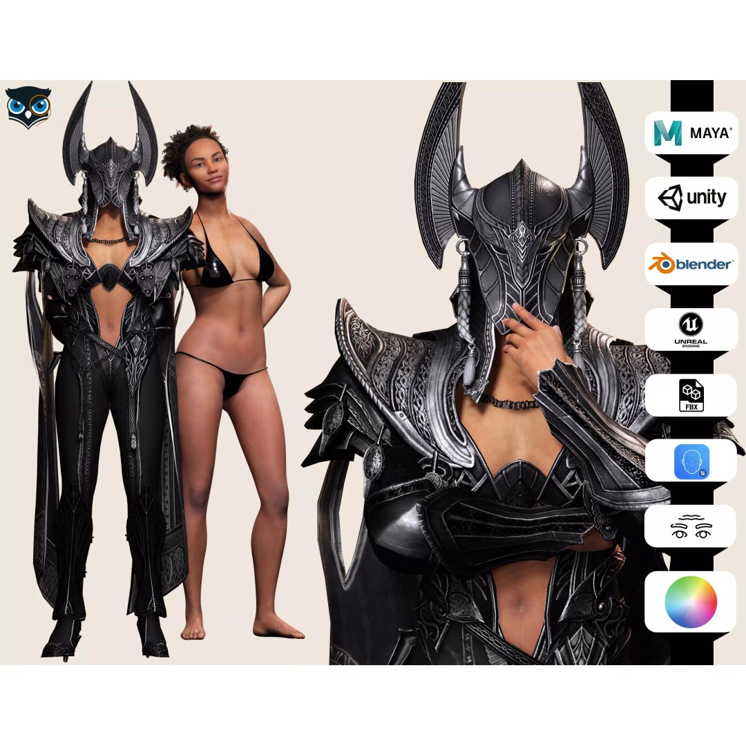 Kali 3D Model – Low Poly Divine Guardian with Ancient Armor, FBX - View 2